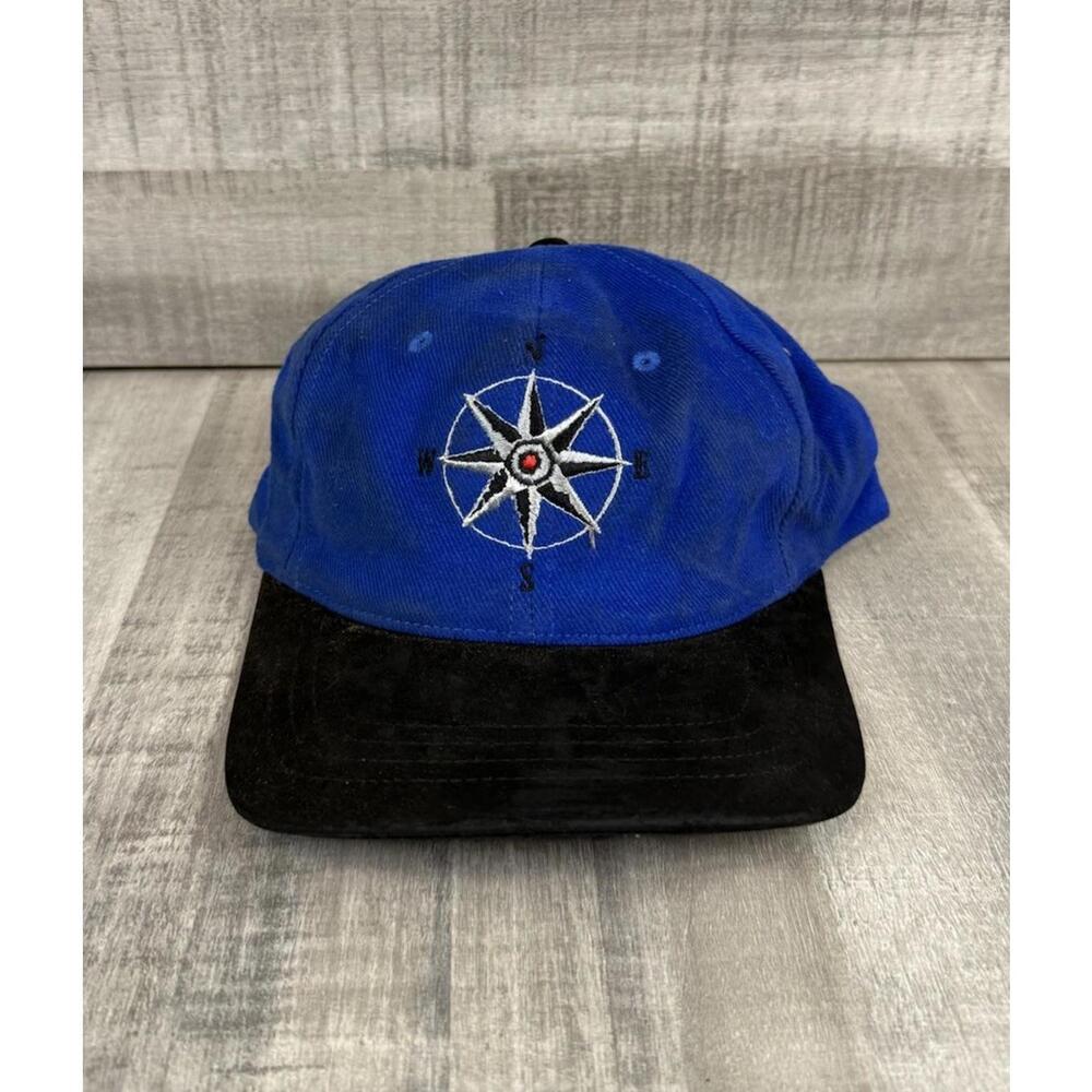 Vintage Marlboro Unlimited Gear Compass Logo Adjustable Hat Cap Blue Black